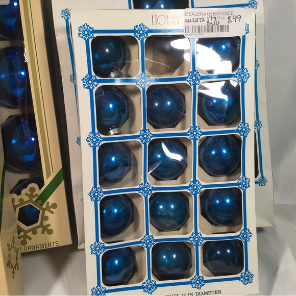 Vintage Pyramid  & Holly Blue Glass Decorative Christmas Ball Ornaments 53 total - Picture 5 of 10
